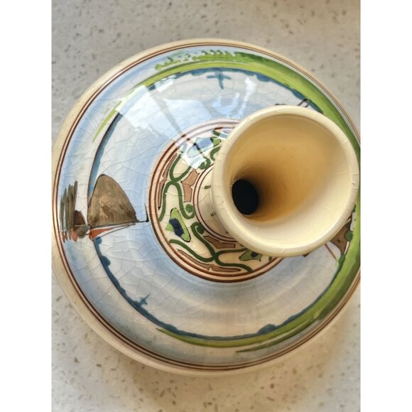 Signed Art Nouveau PZH Gouda Landscape Vase Zuid Holland Dutch Windmill Sailboat - Picture 5 of 9